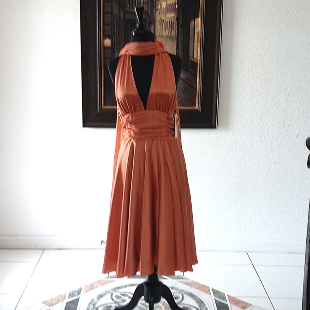 Deep V Halter Dress 100% Silk Shell Lining